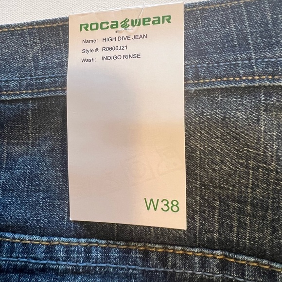 VINTAGE Rocawear Jeans Baggy Denim Blue Dark Wash Embroidered Hip Hop Mens 38x33 - Picture 4 of 11